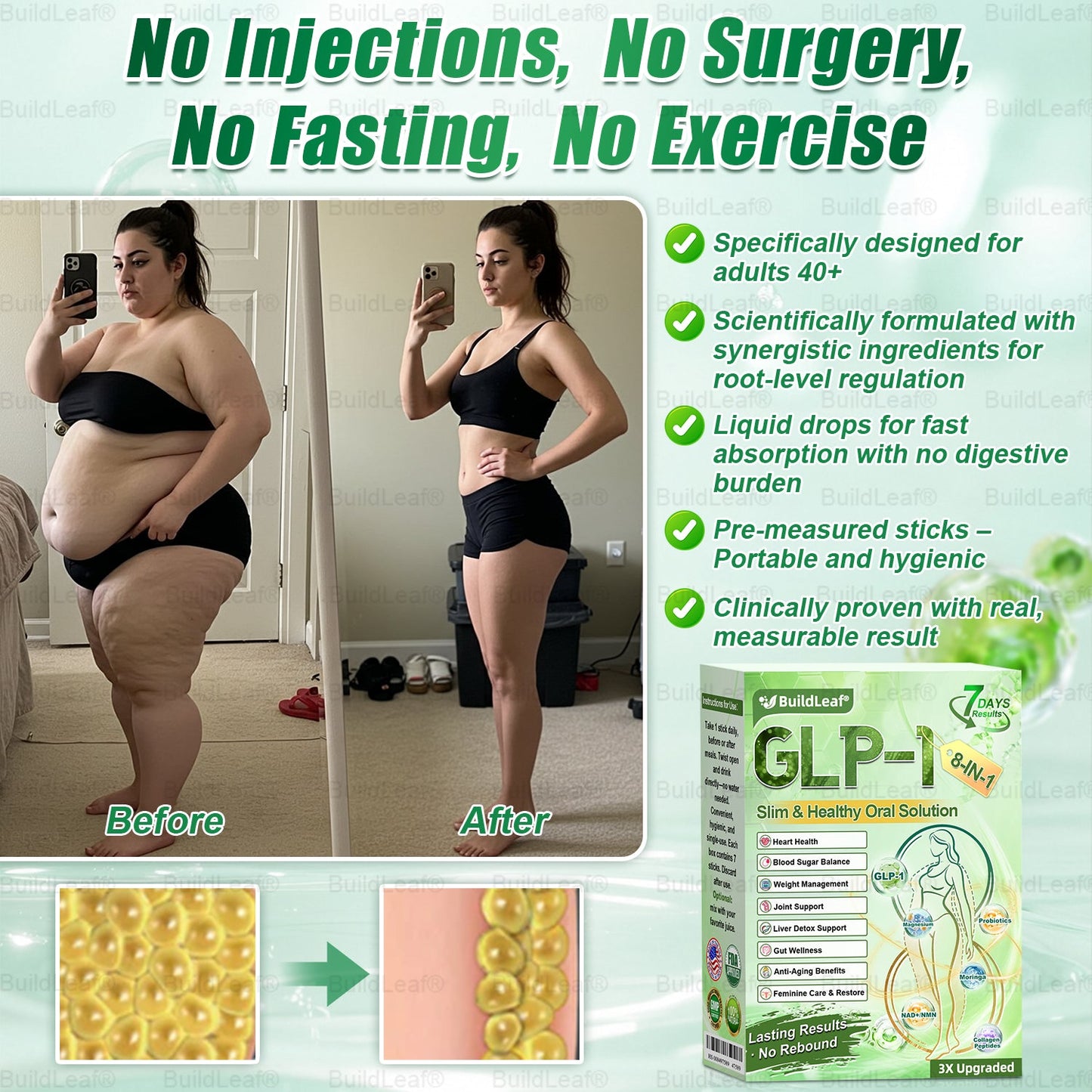 Official Store | BuildLeafยฎ GLP-1 8-in-1 Slim & Healthy Oral Solution (Once a day, results in 7 days), With 100 Billion CFU Active Probiotics โ
 Supports weight management, heart health, diabetes, gut & womenโs health, while firming skin & boosting energy.