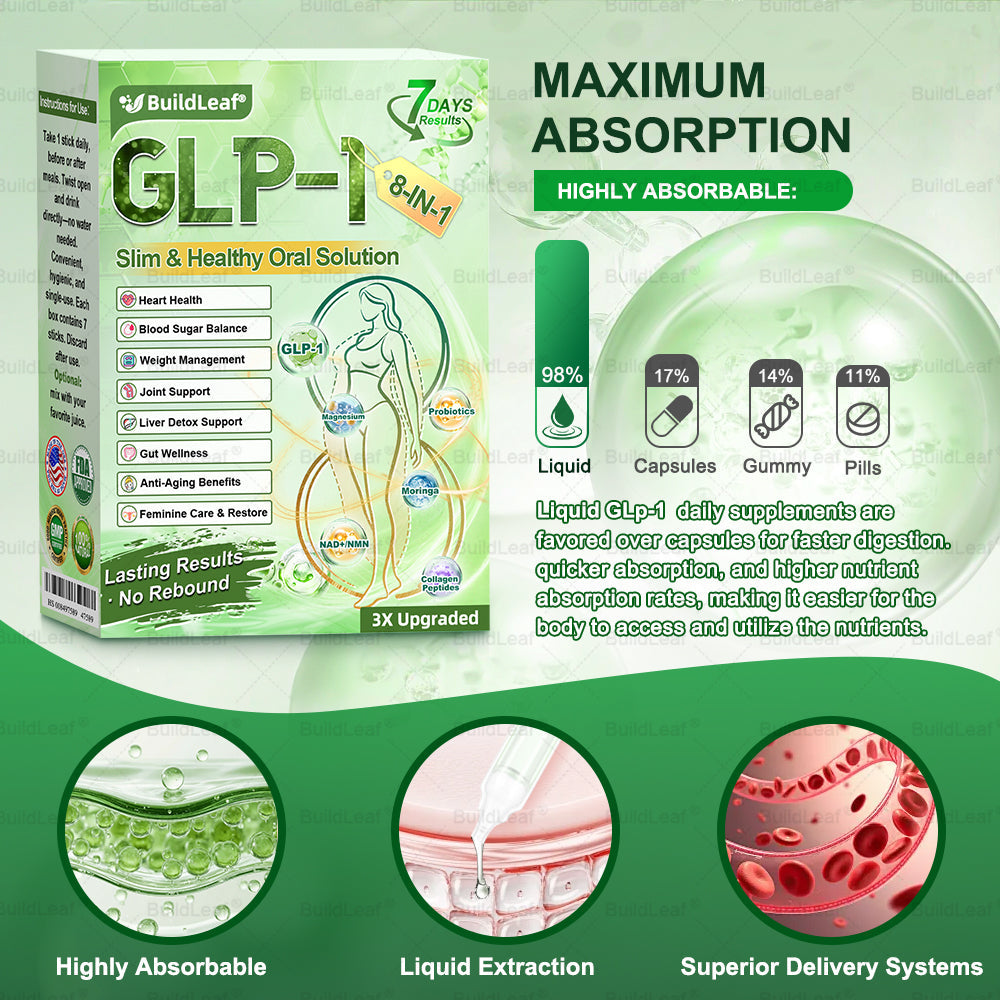 Official Store | BuildLeafยฎ GLP-1 8-in-1 Slim & Healthy Oral Solution (Once a day, results in 7 days), With 100 Billion CFU Active Probiotics โ
 Supports weight management, heart health, diabetes, gut & womenโs health, while firming skin & boosting energy.