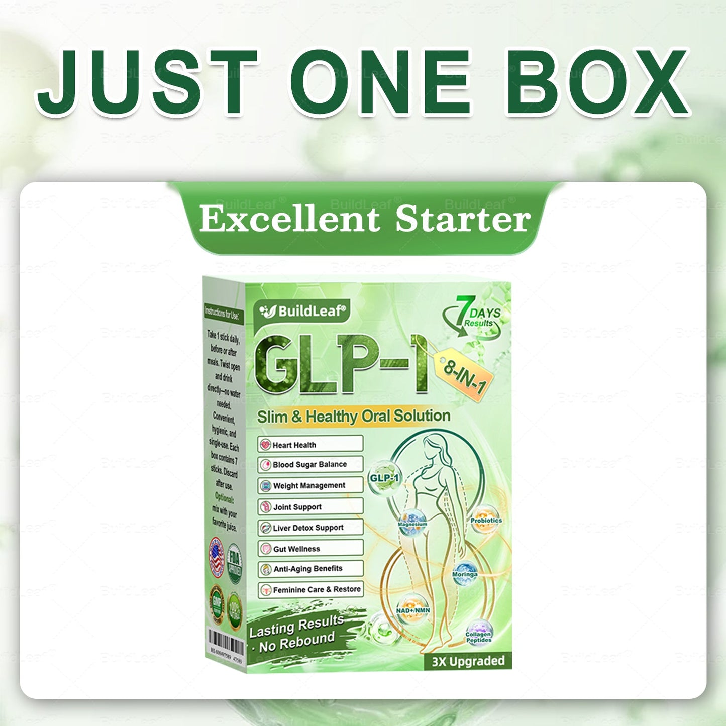 Official Store | BuildLeafยฎ GLP-1 8-in-1 Slim & Healthy Oral Solution (Once a day, results in 7 days), With 100 Billion CFU Active Probiotics โ
 Supports weight management, heart health, diabetes, gut & womenโs health, while firming skin & boosting energy.